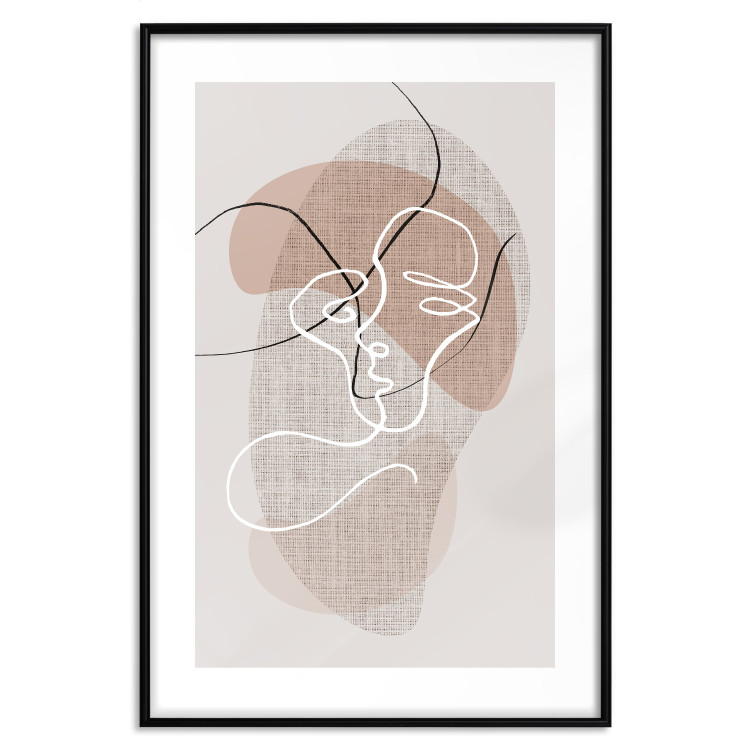 Poster Reflective Morning - line art of a kiss on a beige abstract background 130814 additionalImage 20