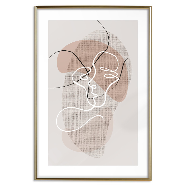 Poster Reflective Morning - line art of a kiss on a beige abstract background 130814 additionalImage 19
