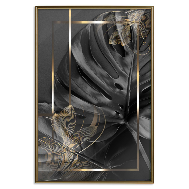 Poster Black and Gold - black leaf composition with delicate golden details 134514 additionalImage 17