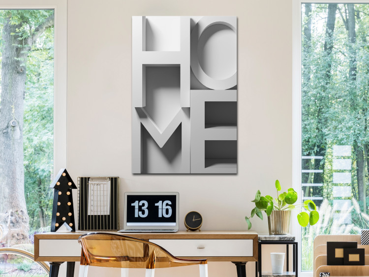 Canvas Art Print 3d house - three-dimensional inscription home in white, gray and black 135414 additionalImage 3