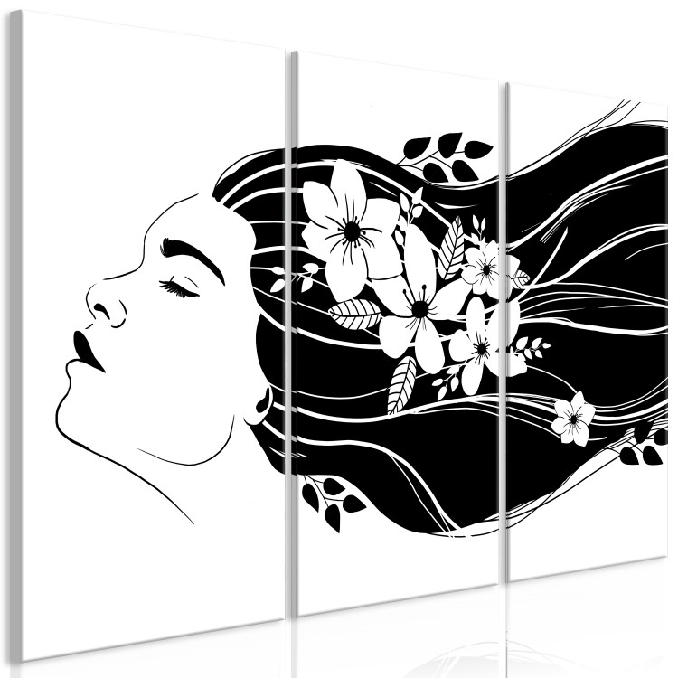 Canvas Art Print Floral Energy (3-piece) - woman's face with flowers in her hair 138314 additionalImage 2