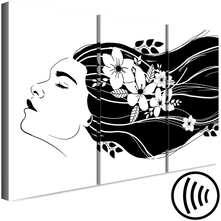 Canvas Art Print Floral Energy (3-piece) - woman's face with flowers in her hair 138314 additionalImage 6