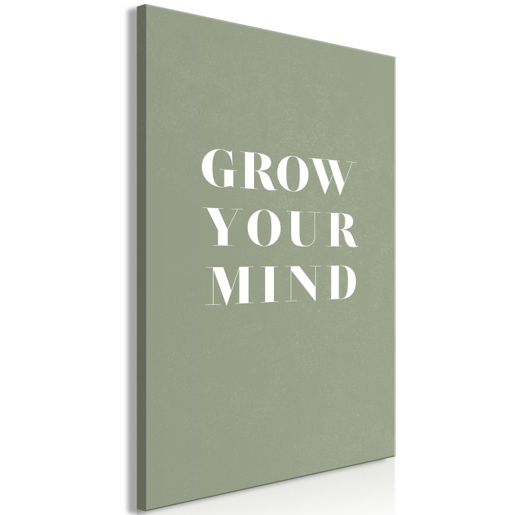 Canvas Print Grow Your Mind (1-piece) Vertical - white text on olive background 142314 additionalImage 2