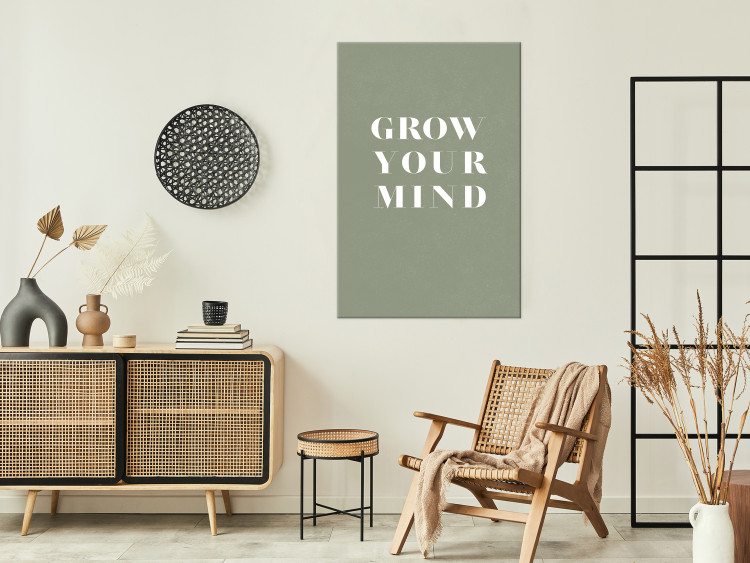 Canvas Print Grow Your Mind (1-piece) Vertical - white text on olive background 142314 additionalImage 3