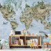 Photo Wallpaper Painted world map - different animals on the continents for children 142714