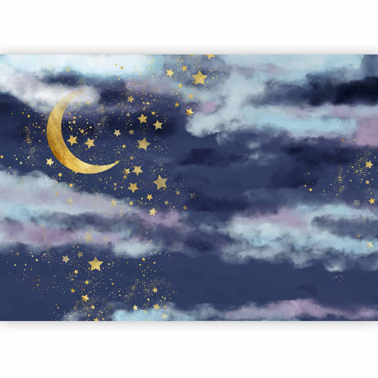 Photo Wallpaper Night sky - children's landscape with golden moon and stars 143714 additionalImage 1