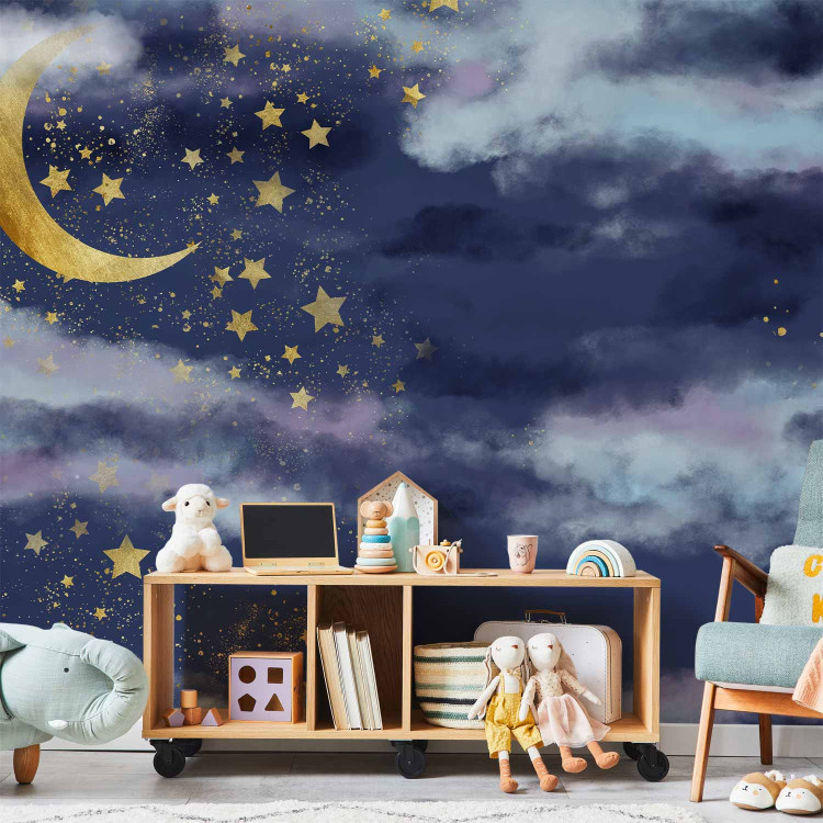 Photo Wallpaper Night sky - children's landscape with golden moon and stars 143714 additionalImage 8