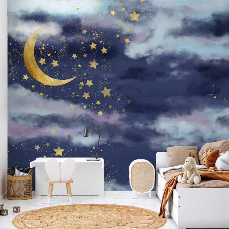 Photo Wallpaper Night sky - children's landscape with golden moon and stars 143714 additionalImage 6