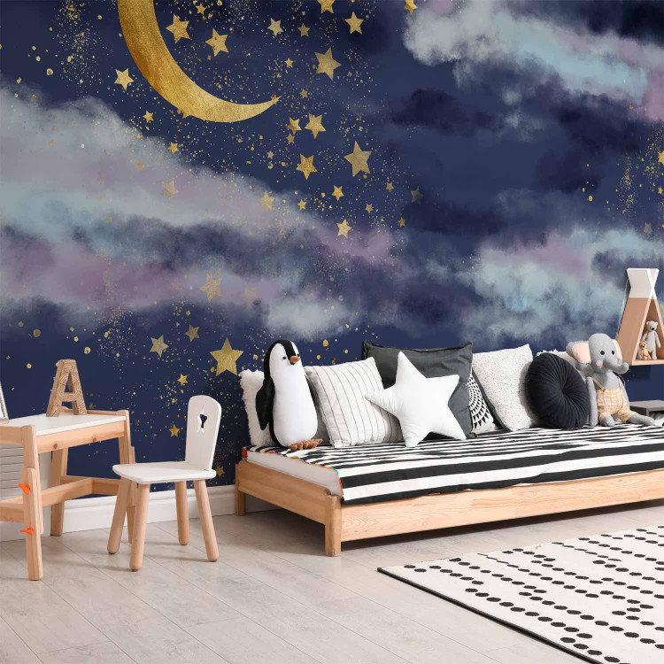 Photo Wallpaper Night sky - children's landscape with golden moon and stars 143714 additionalImage 7
