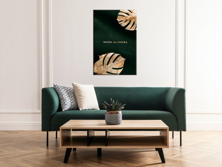 Canvas Art Print Monstera Leaves (1-piece) - landscape with plant motif and text 148914 additionalImage 3