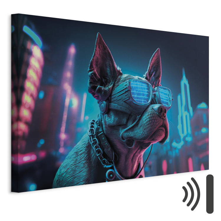 Canvas AI Dog Boston Terrier - Blue Animal in Glowing Glasses on City Neon Background - Horizontal 150114 additionalImage 8