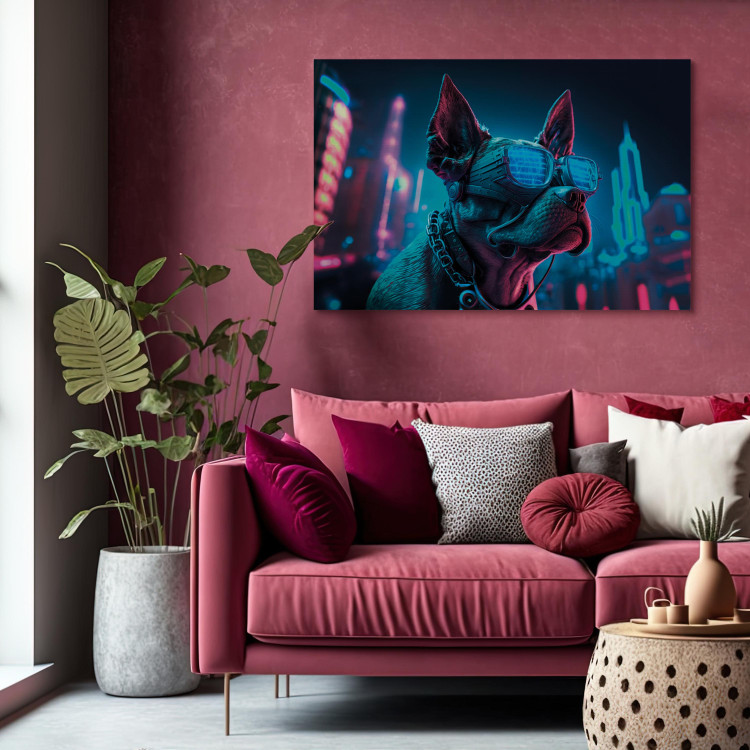 Canvas AI Dog Boston Terrier - Blue Animal in Glowing Glasses on City Neon Background - Horizontal 150114 additionalImage 3