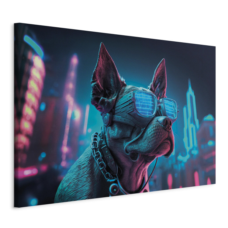 Canvas AI Dog Boston Terrier - Blue Animal in Glowing Glasses on City Neon Background - Horizontal 150114 additionalImage 2