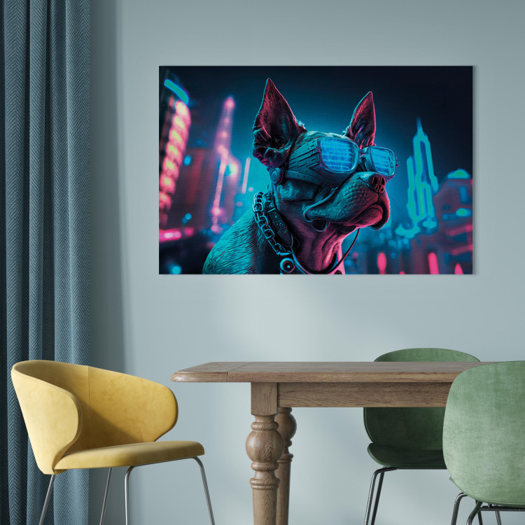 Canvas AI Dog Boston Terrier - Blue Animal in Glowing Glasses on City Neon Background - Horizontal 150114 additionalImage 11