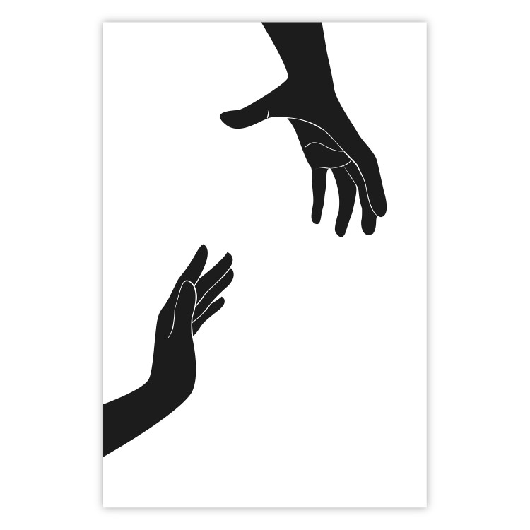 Wall Poster Helping Hand - black and white composition with hands on a uniform background 116324