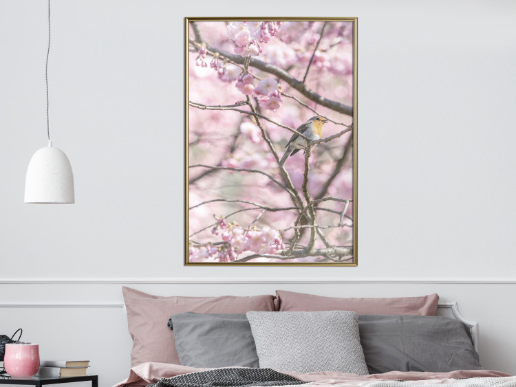 Wall Poster Robin on Tree - small bird among branches and pink apple blossoms 116724 additionalImage 7