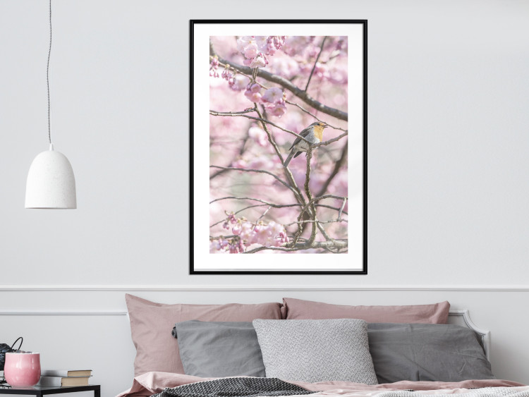 Wall Poster Robin on Tree - small bird among branches and pink apple blossoms 116724 additionalImage 6