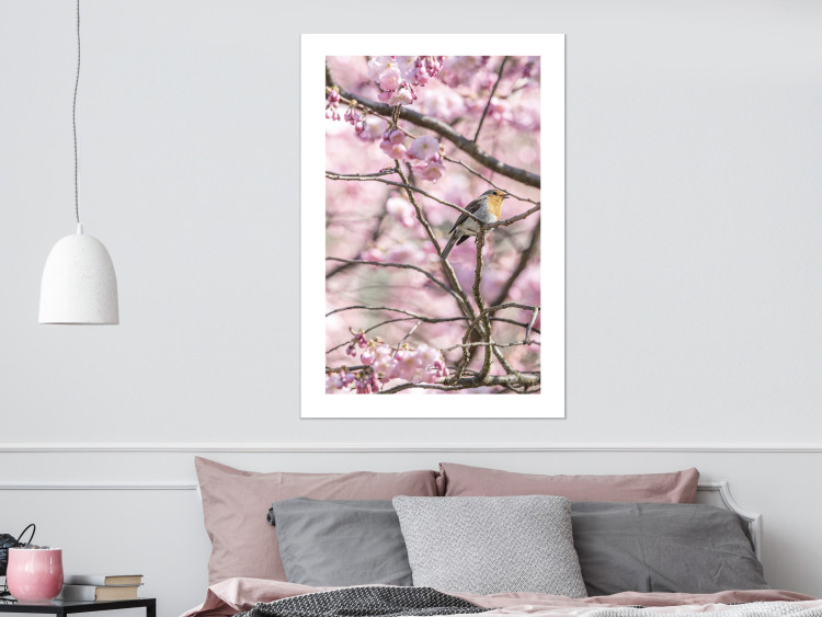 Wall Poster Robin on Tree - small bird among branches and pink apple blossoms 116724 additionalImage 4