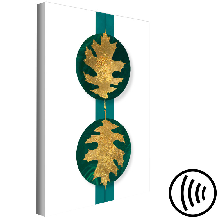 Canvas Golden leaves - a botanical motif on an emerald, geometric background 117524 additionalImage 6