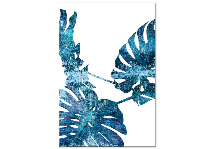 Canvas Art Print Topaz Reflections - Blue Monstera Leaves Isolated on White 122324