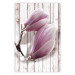 Poster Provence Magnolia - pink flowers on a background of white wooden boards 122724
