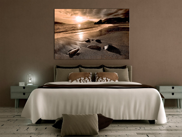 Canvas Art Print Sunset over the sea in sepia - a moody sea landscape 125024 additionalImage 3