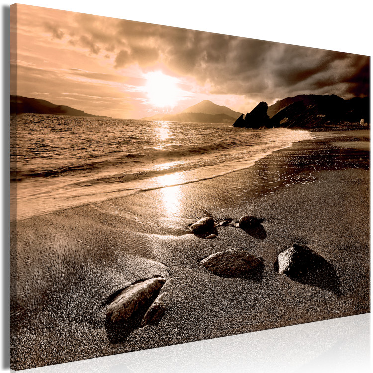 Canvas Art Print Sunset over the sea in sepia - a moody sea landscape 125024 additionalImage 2