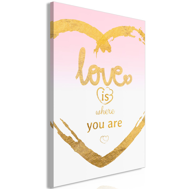 Canvas Art Print Love is where you are - English inscription inside a golden heart 125224 additionalImage 2