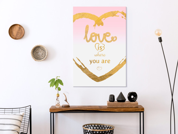 Canvas Art Print Love is where you are - English inscription inside a golden heart 125224 additionalImage 3