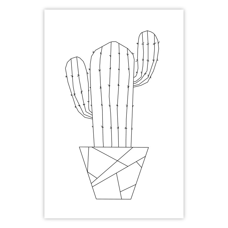 Poster Wild Cactus - line art of cactus in pot with geometric figures 128024