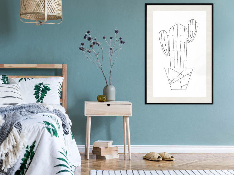 Poster Wild Cactus - line art of cactus in pot with geometric figures 128024 additionalImage 24