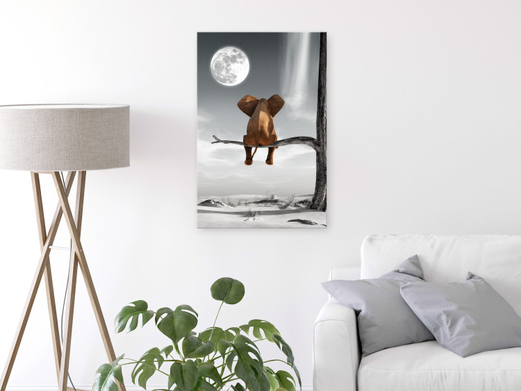 Canvas Print Elephant and Moon (1-part) vertical - fantastically depicted animal 128824 additionalImage 3