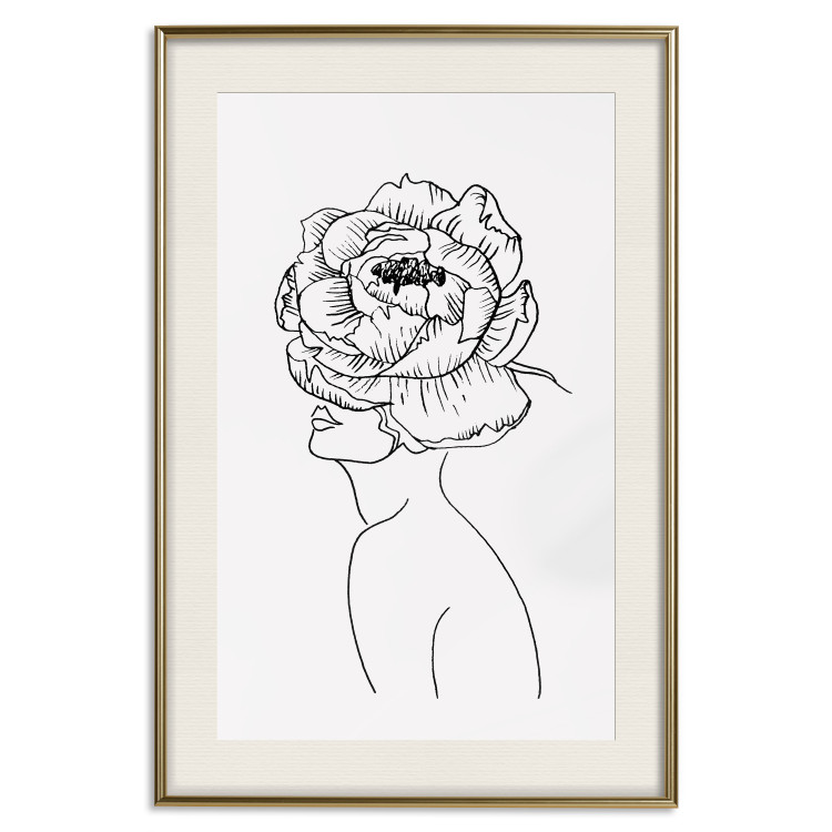 Poster Face of Youth - line art portrait of a woman with flowers on a light background 130824 additionalImage 20