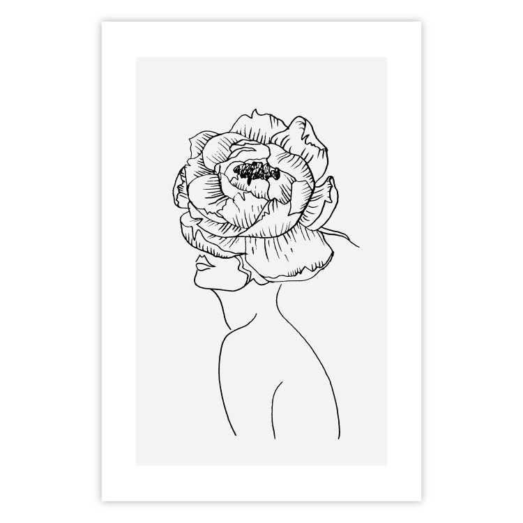 Poster Face of Youth - line art portrait of a woman with flowers on a light background 130824 additionalImage 25