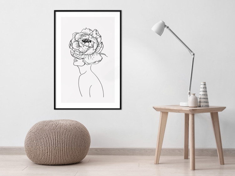 Poster Face of Youth - line art portrait of a woman with flowers on a light background 130824 additionalImage 23