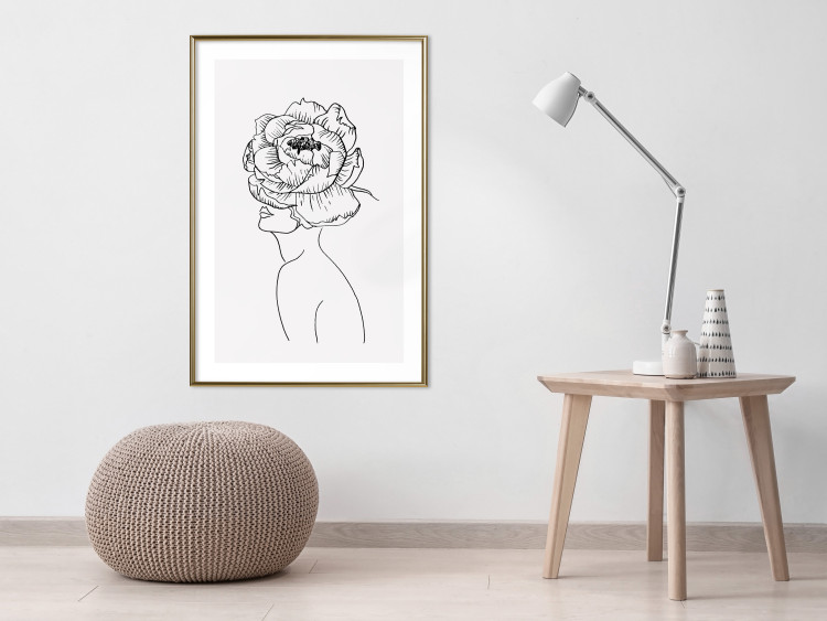 Poster Face of Youth - line art portrait of a woman with flowers on a light background 130824 additionalImage 13