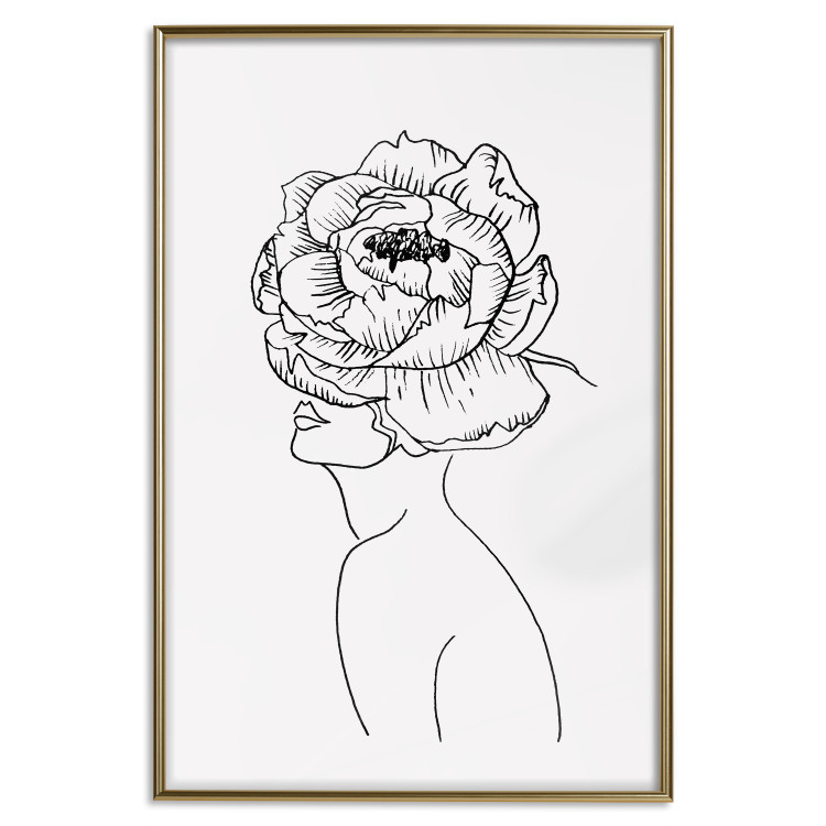 Poster Face of Youth - line art portrait of a woman with flowers on a light background 130824 additionalImage 17