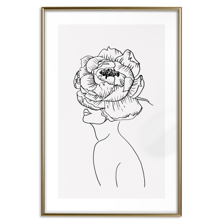 Poster Face of Youth - line art portrait of a woman with flowers on a light background 130824 additionalImage 14