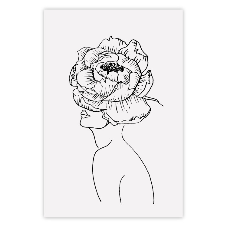 Poster Face of Youth - line art portrait of a woman with flowers on a light background 130824