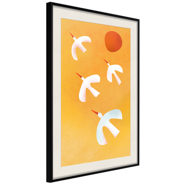 Poster Stork Games - four white flying animals against a yellow sky 135724 additionalImage 19