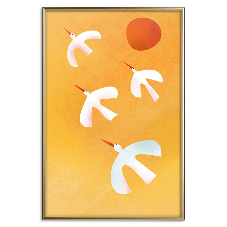 Poster Stork Games - four white flying animals against a yellow sky 135724 additionalImage 4