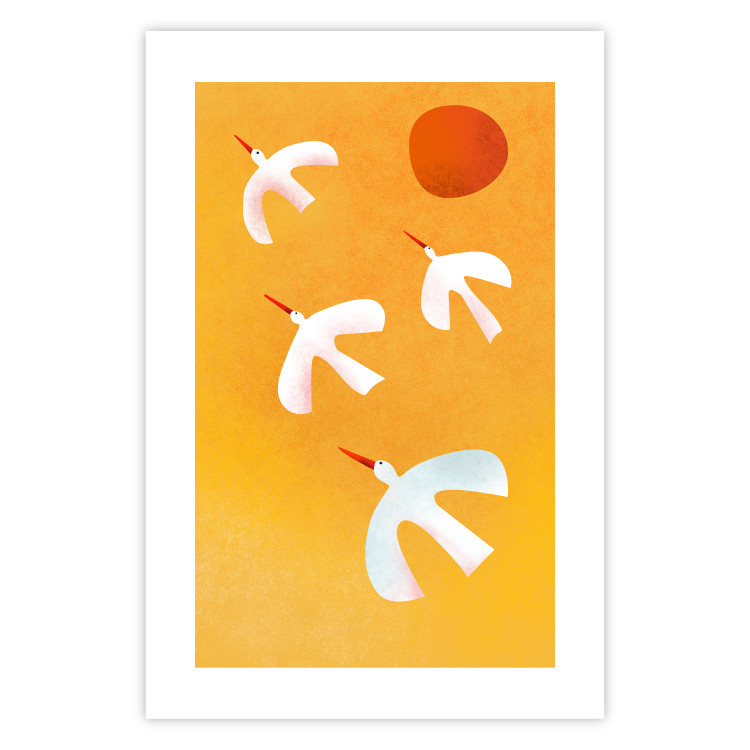Poster Stork Games - four white flying animals against a yellow sky 135724 additionalImage 8