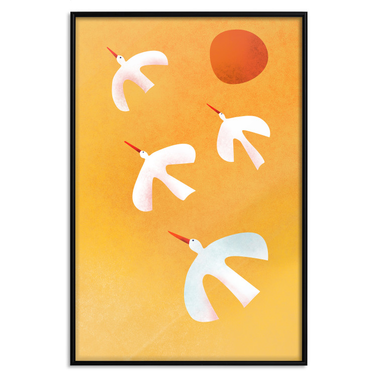 Poster Stork Games - four white flying animals against a yellow sky 135724 additionalImage 7