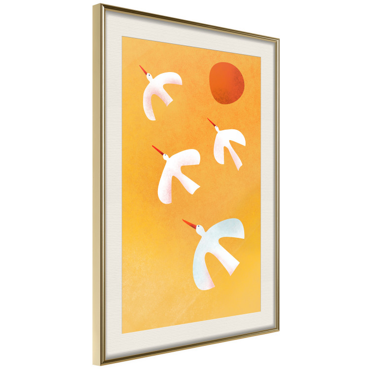 Poster Stork Games - four white flying animals against a yellow sky 135724 additionalImage 18