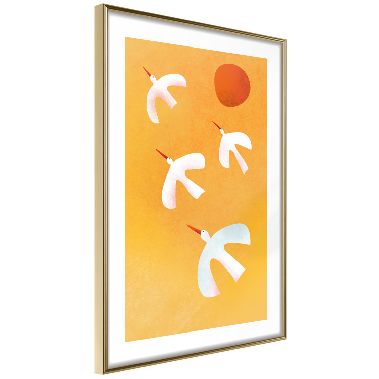 Poster Stork Games - four white flying animals against a yellow sky 135724 additionalImage 14