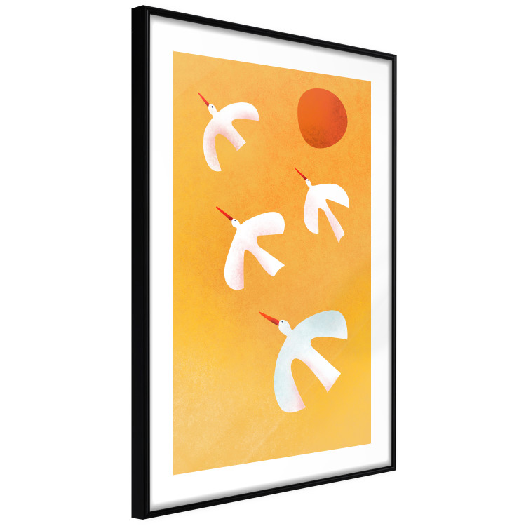 Poster Stork Games - four white flying animals against a yellow sky 135724 additionalImage 15
