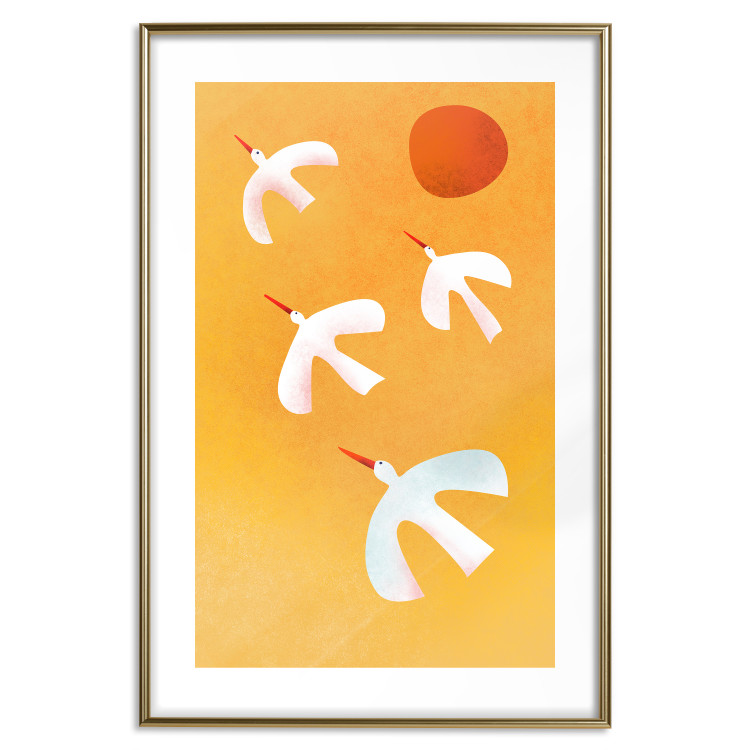 Poster Stork Games - four white flying animals against a yellow sky 135724 additionalImage 4
