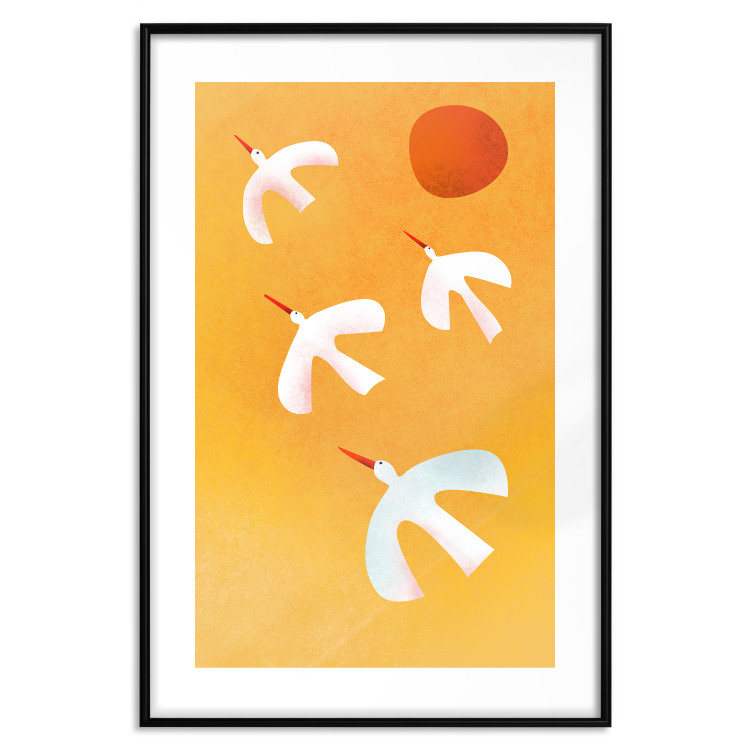 Poster Stork Games - four white flying animals against a yellow sky 135724 additionalImage 3