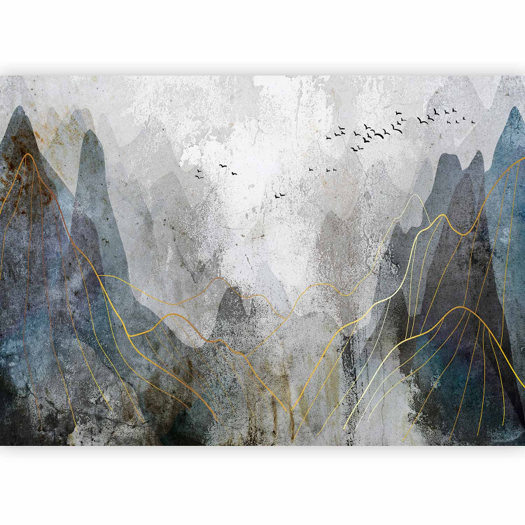Photo Wallpaper Foggy pass - minimalist mountain landscape in fog with birds 136324 additionalImage 1