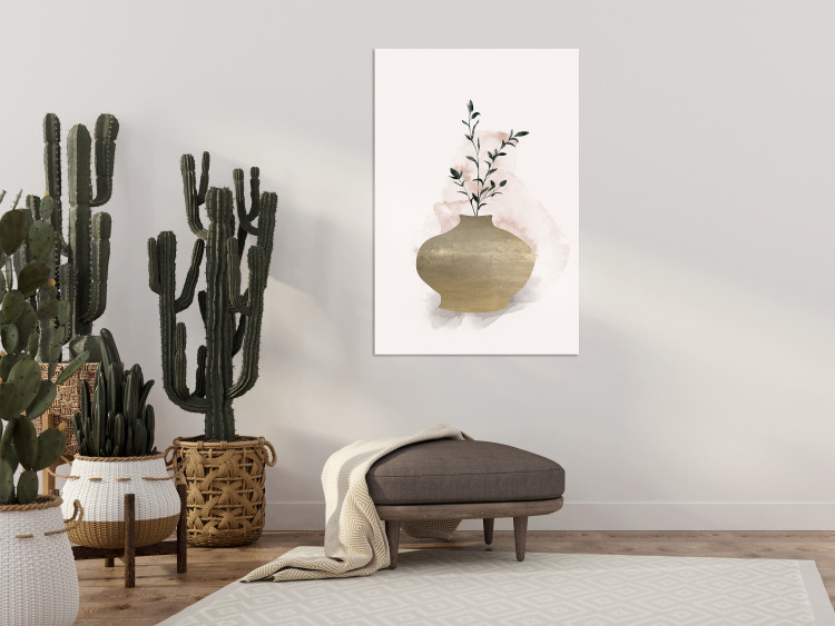 Canvas Art Print Brown Vase with Green Twig - Still Life in Scandi Boho Style 136524 additionalImage 3